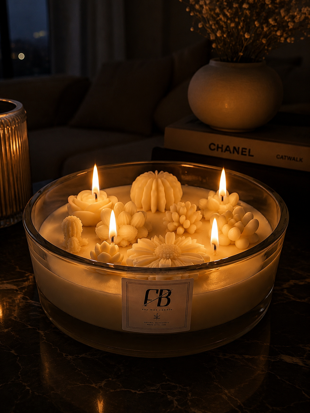Handmade Jasmine Soy Wax Candle – Luxury Floral Home Decor