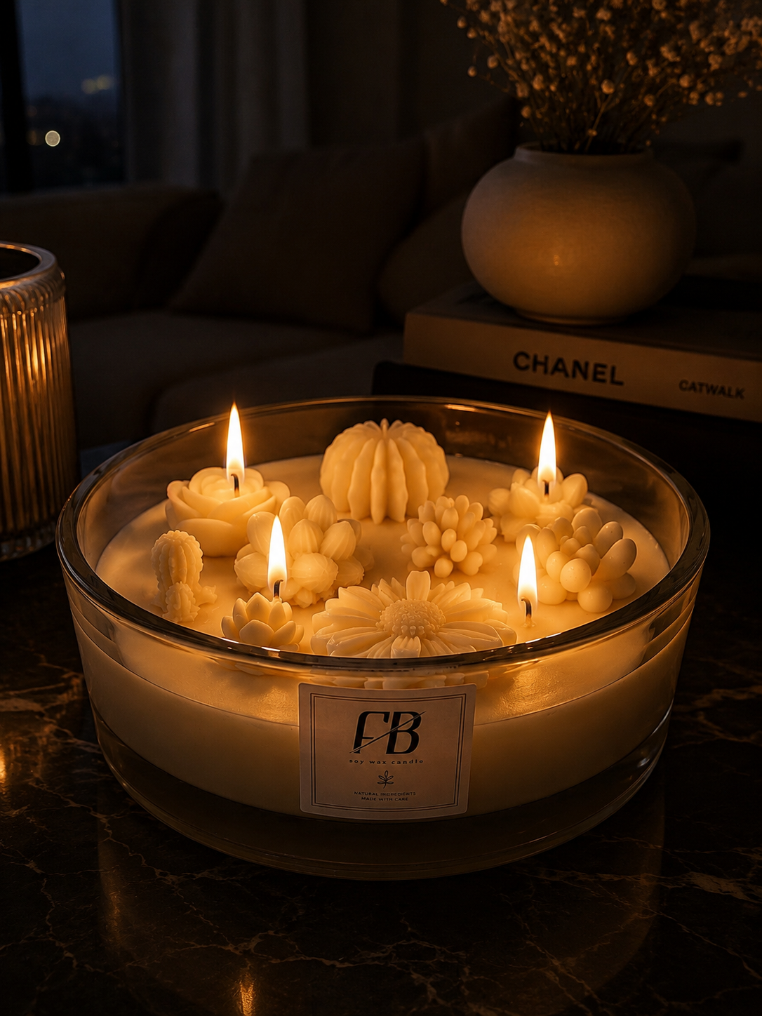 Handmade Jasmine Soy Wax Candle – Luxury Floral Home Decor