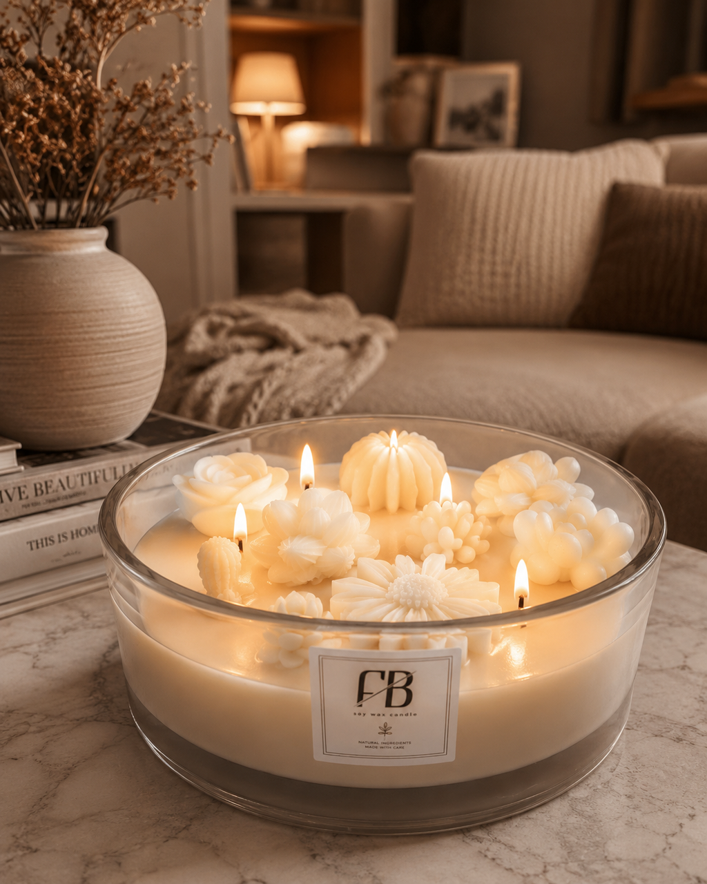 Handmade Jasmine Soy Wax Candle – Luxury Floral Home Decor